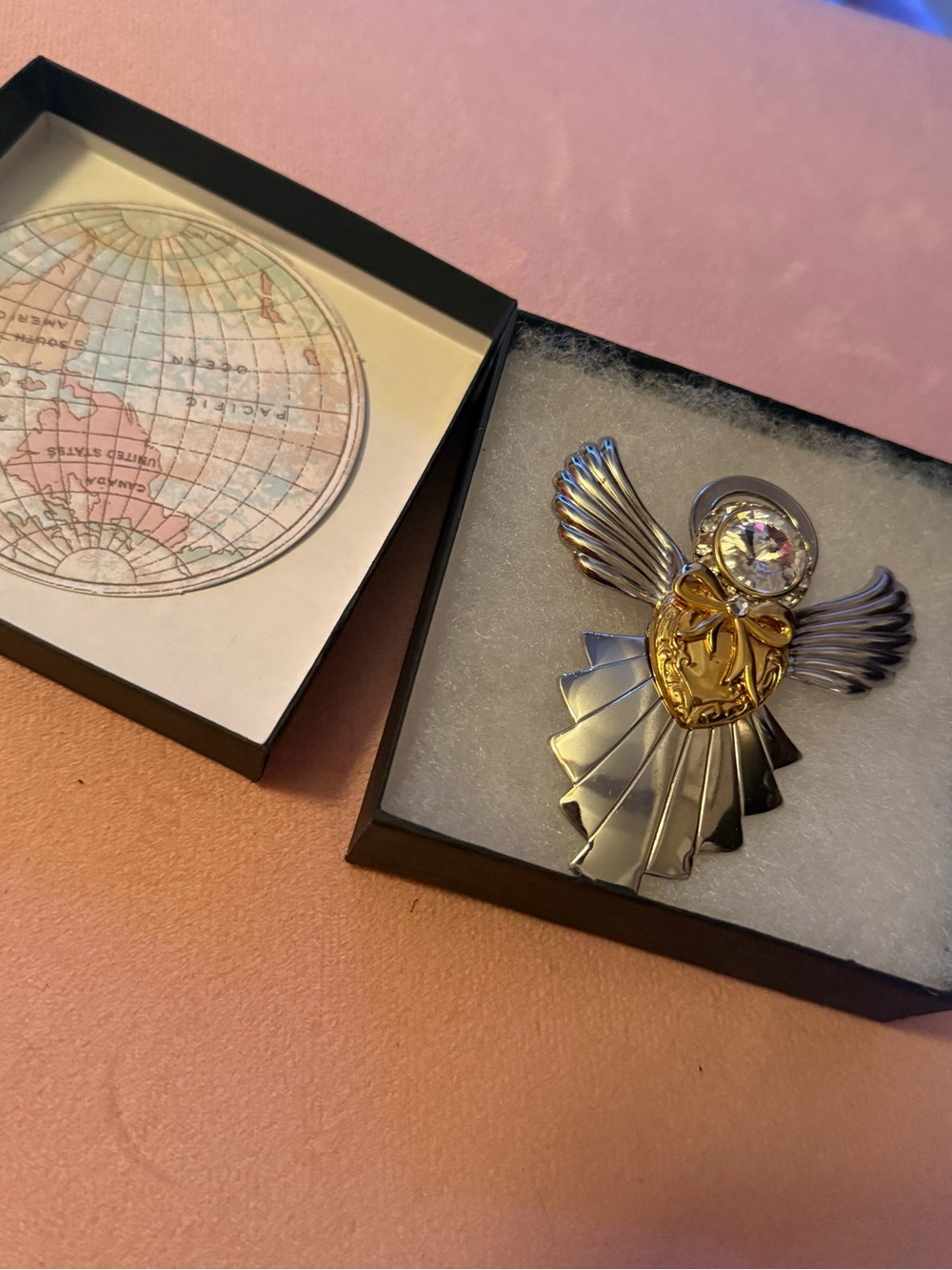 Angel Wing Crystal Brooch - Gold & Silver Accent